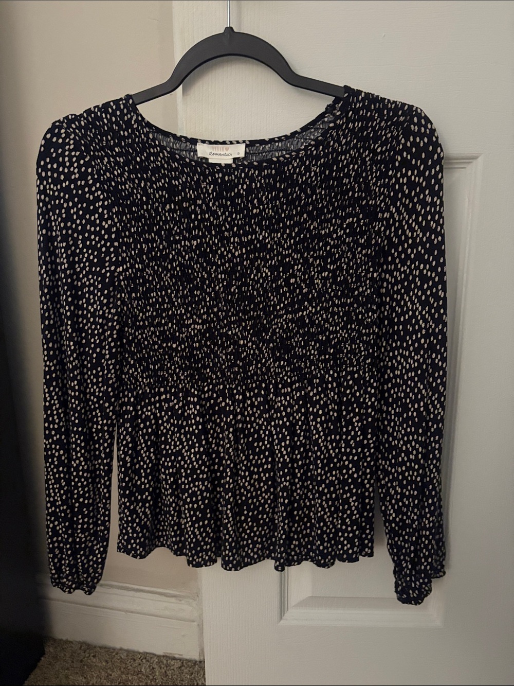 URBAN Romantics Black Blouse with Cream Dot Print